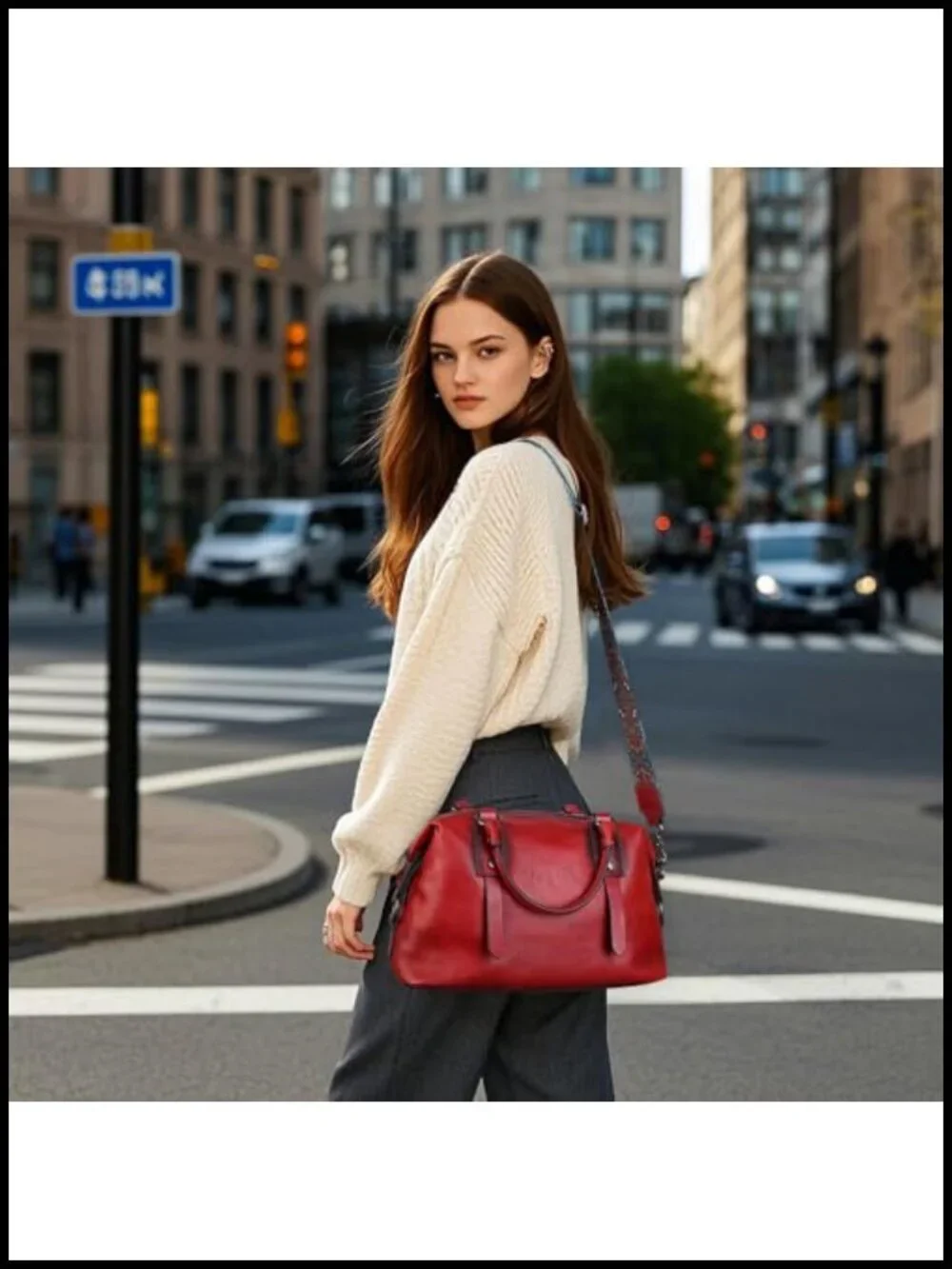 Genuine Leather Handbag Women Retro Crossbody Tote Purse